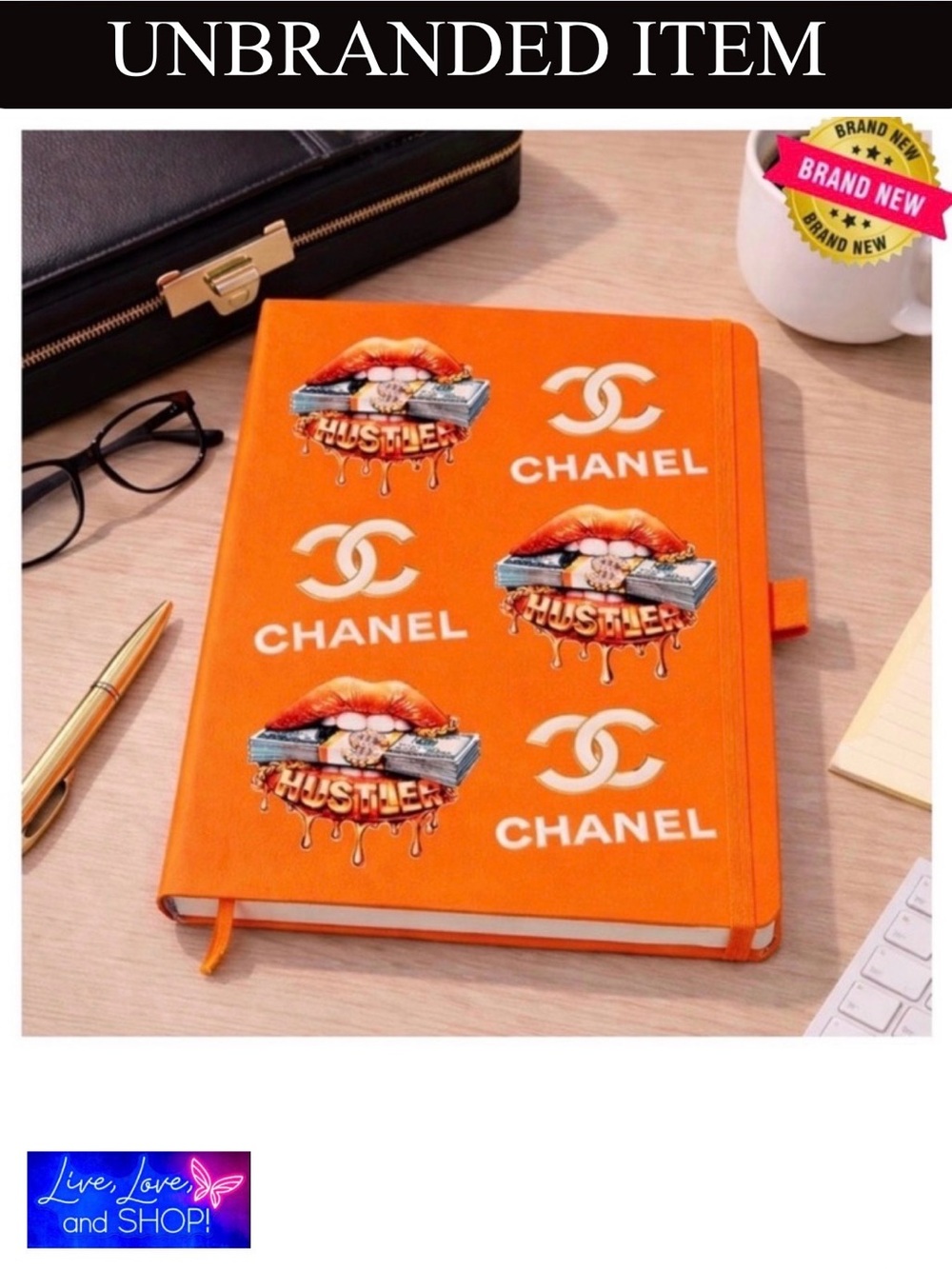 NOTEBOOK: Orange & White Featuring Sex-C Lips w/Money Stack, NWOT